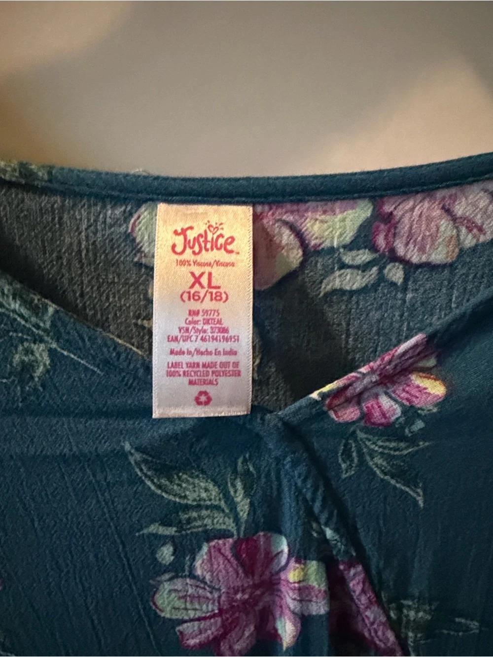 Justice Teal Long-Sleeve Floral Tie-Waist Top